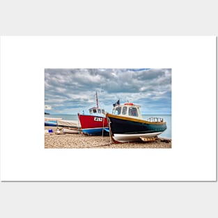 Colourful Fishing Boats on Beer Beach, Devon Posters and Art